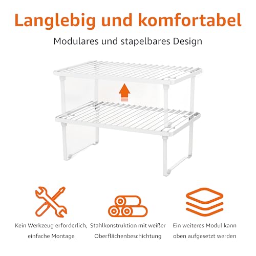 Amazon Basics Legierter Stahl Aufbewahrungsregale für die Küche, stapelbar, Weiß