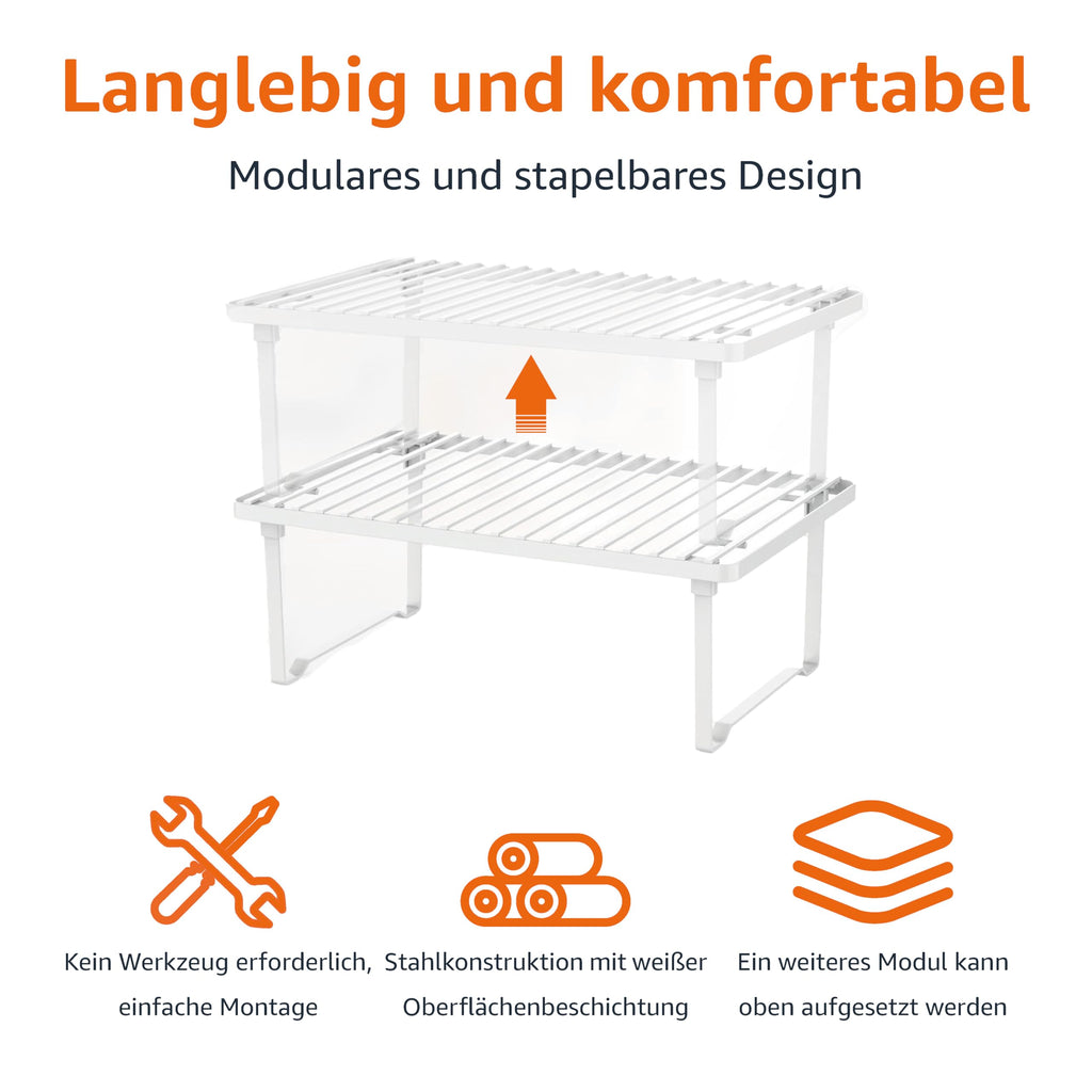 Amazon Basics Legierter Stahl Aufbewahrungsregale für die Küche, stapelbar, Weiß