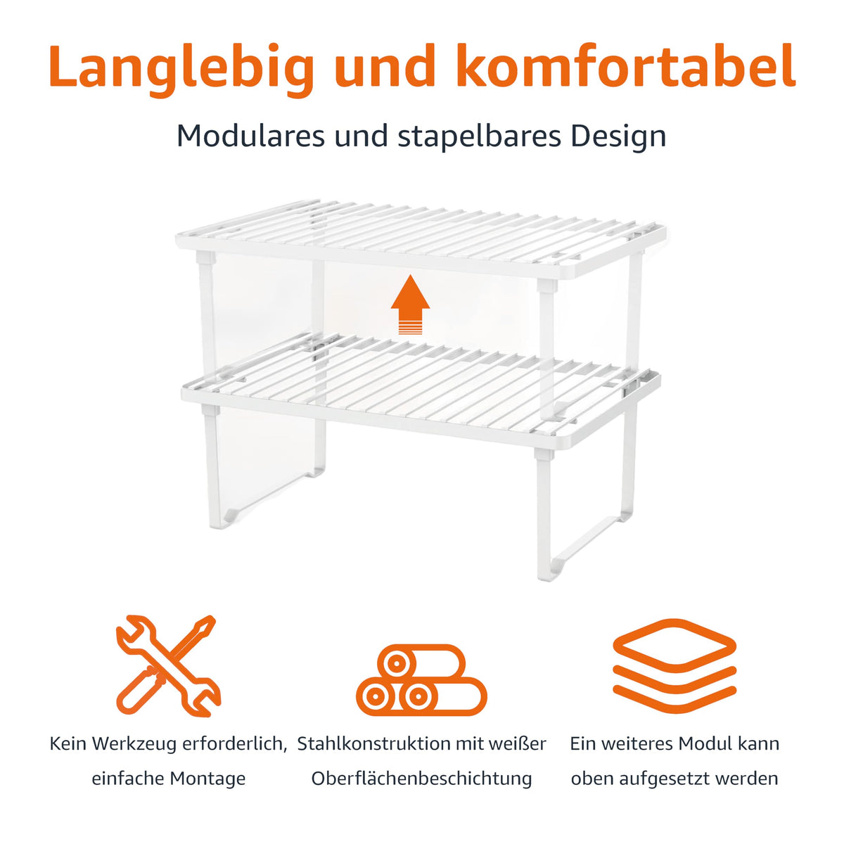 Amazon Basics Legierter Stahl Aufbewahrungsregale für die Küche, stapelbar, Weiß
