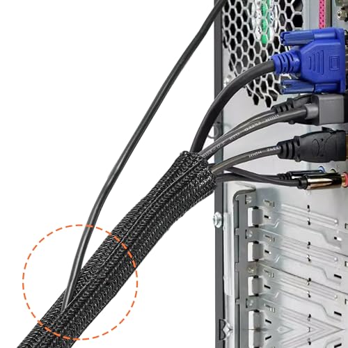 Taiyeestar 5m Kabelschlauch Schwarz, 5-10mm Kabelschutzschlauch, Kabel Verstecken, Kabelkanal Flexibel Gewebeschlauch, Kabelschlauch Selbstschließend für Schreibtisch, TV, Computer