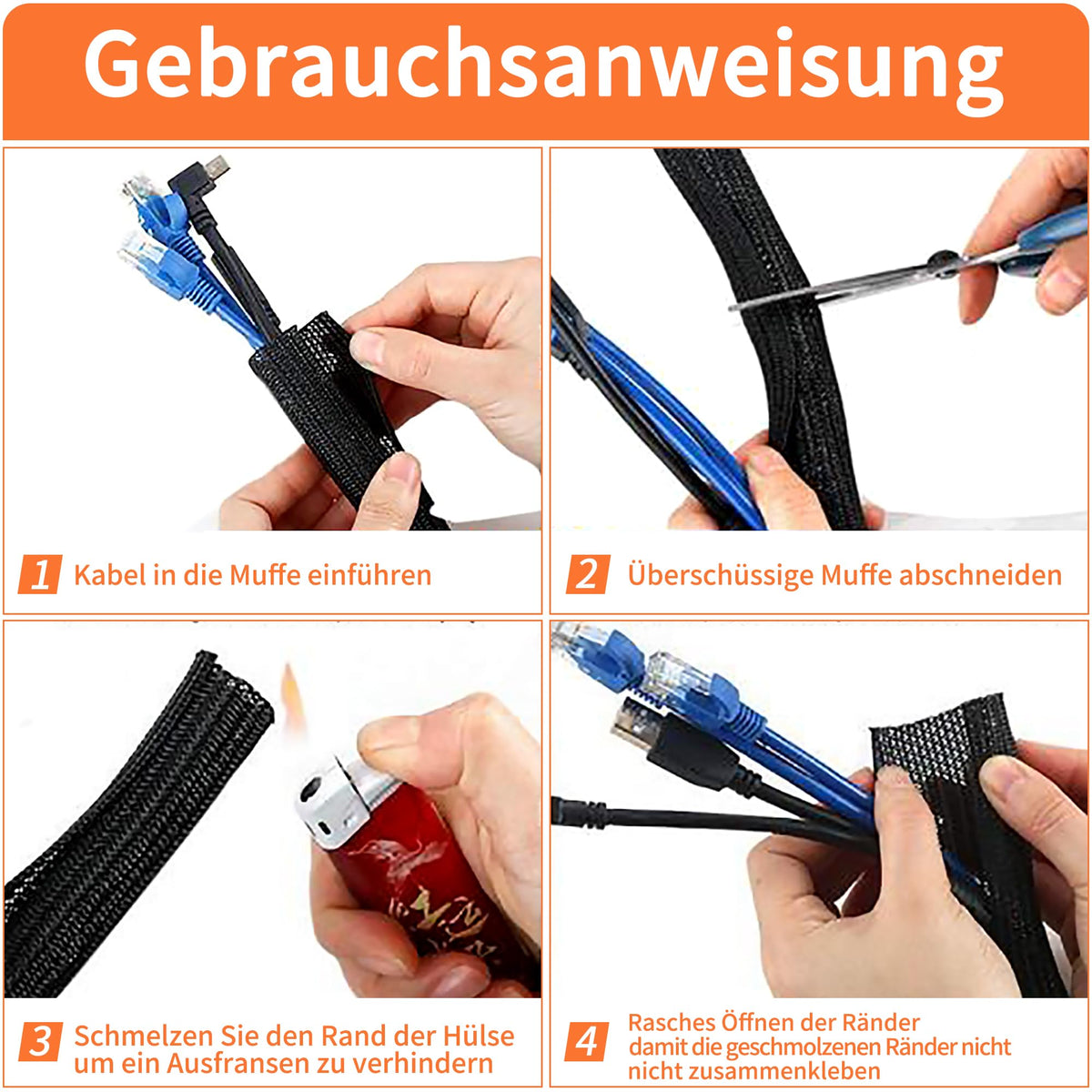 Taiyeestar 5m Kabelschlauch Schwarz, 5-10mm Kabelschutzschlauch, Kabel Verstecken, Kabelkanal Flexibel Gewebeschlauch, Kabelschlauch Selbstschließend für Schreibtisch, TV, Computer