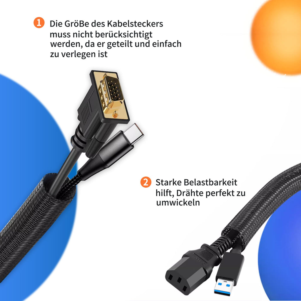 Taiyeestar 5m Kabelschlauch Schwarz, 5-10mm Kabelschutzschlauch, Kabel Verstecken, Kabelkanal Flexibel Gewebeschlauch, Kabelschlauch Selbstschließend für Schreibtisch, TV, Computer