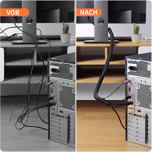 Taiyeestar 5m Kabelschlauch Schwarz, 5-10mm Kabelschutzschlauch, Kabel Verstecken, Kabelkanal Flexibel Gewebeschlauch, Kabelschlauch Selbstschließend für Schreibtisch, TV, Computer