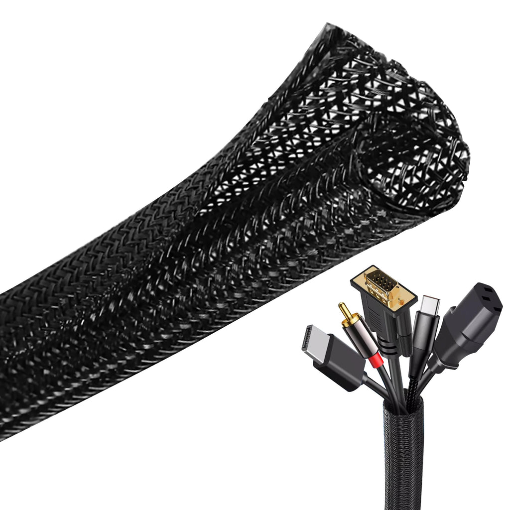 Taiyeestar 5m Kabelschlauch Schwarz, 5-10mm Kabelschutzschlauch, Kabel Verstecken, Kabelkanal Flexibel Gewebeschlauch, Kabelschlauch Selbstschließend für Schreibtisch, TV, Computer