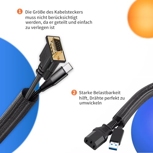 Taiyeestar 5m Kabelschlauch Schwarz, 5-10mm Kabelschutzschlauch, Kabel Verstecken, Kabelkanal Flexibel Gewebeschlauch, Kabelschlauch Selbstschließend für Schreibtisch, TV, Computer