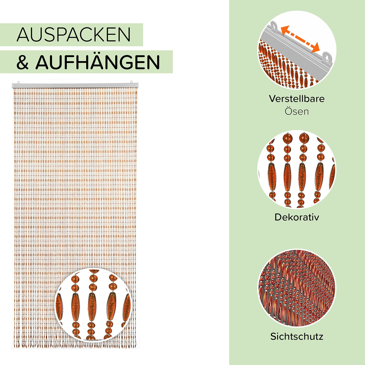 Kobolo Türvorhang Amber Perlenvorhang Dekovorhang rechteckig 90x200 cm