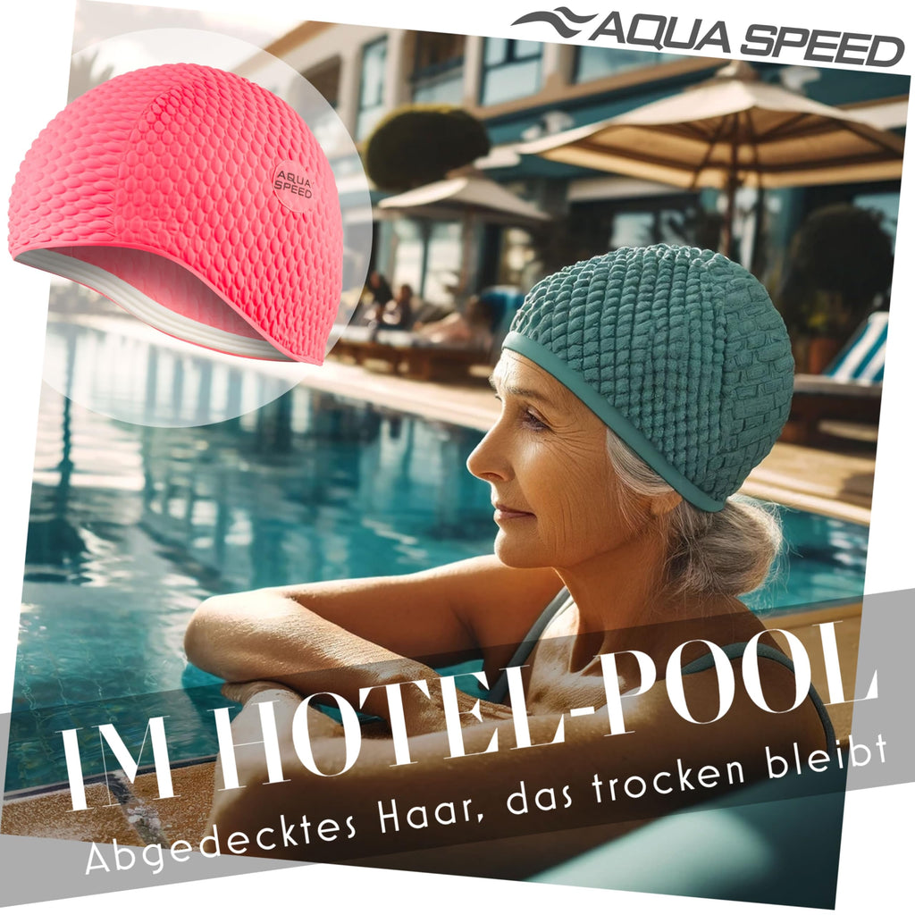 Aqua Speed Badekappe | Damen | Bademütze Aqua Fitness | auch für Lange Haare | Latex Bombastic & Tic TOC