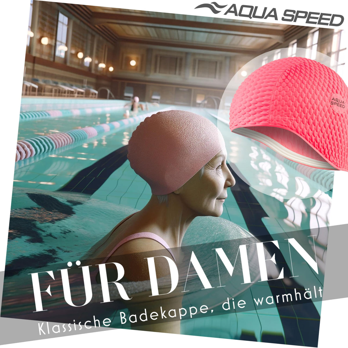Aqua Speed Badekappe | Damen | Bademütze Aqua Fitness | auch für Lange Haare | Latex Bombastic & Tic TOC