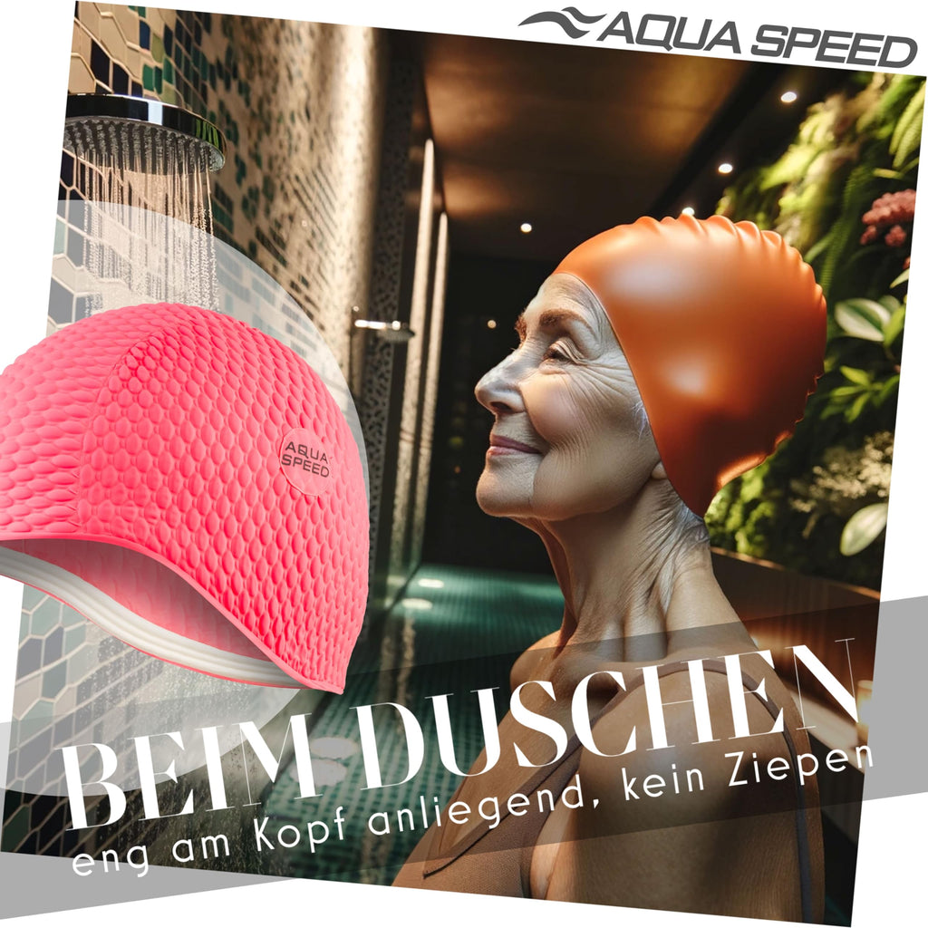 Aqua Speed Badekappe | Damen | Bademütze Aqua Fitness | auch für Lange Haare | Latex Bombastic & Tic TOC