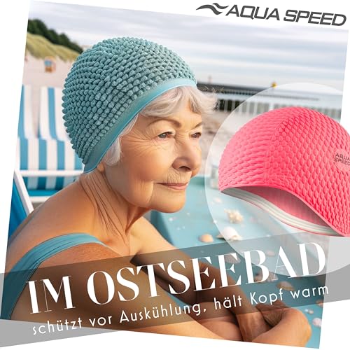 Aqua Speed Badekappe | Damen | Bademütze Aqua Fitness | auch für Lange Haare | Latex Bombastic & Tic TOC