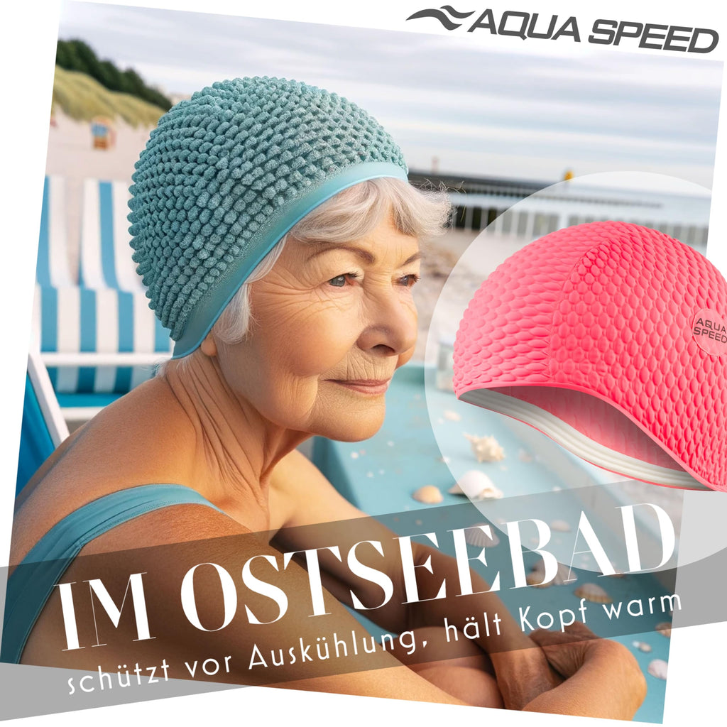 Aqua Speed Badekappe | Damen | Bademütze Aqua Fitness | auch für Lange Haare | Latex Bombastic & Tic TOC