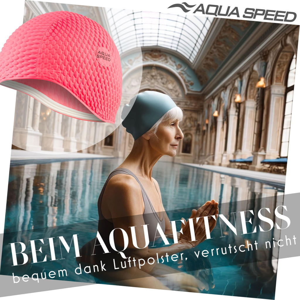 Aqua Speed Badekappe | Damen | Bademütze Aqua Fitness | auch für Lange Haare | Latex Bombastic & Tic TOC