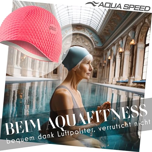 Aqua Speed Badekappe | Damen | Bademütze Aqua Fitness | auch für Lange Haare | Latex Bombastic & Tic TOC