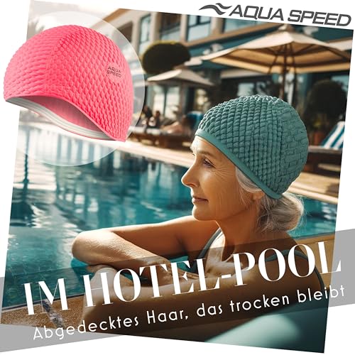 Aqua Speed Badekappe | Damen | Bademütze Aqua Fitness | auch für Lange Haare | Latex Bombastic & Tic TOC