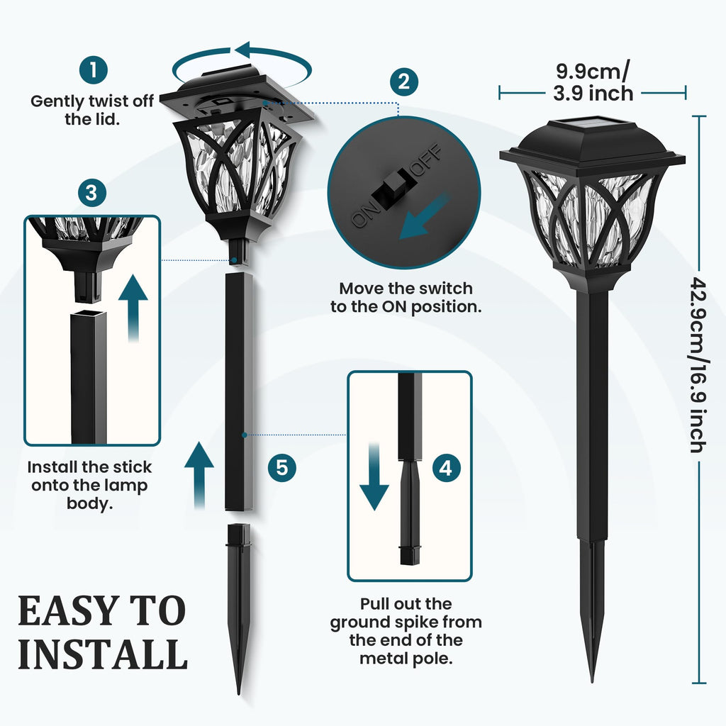 GIGALUMI Solarlampen für außen, 6 Stück LED Solar Gartenleuchten, solarbetriebene Lichter für Garten, Terrasse, Balkon, Landschaft, Gehweg, Pfad (Warmweiß)