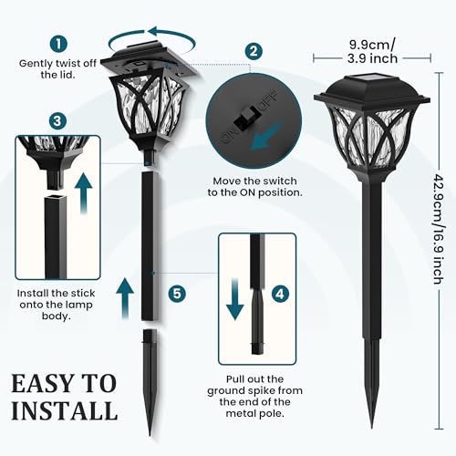 GIGALUMI Solarlampen für außen, 6 Stück LED Solar Gartenleuchten, solarbetriebene Lichter für Garten, Terrasse, Balkon, Landschaft, Gehweg, Pfad (Warmweiß)