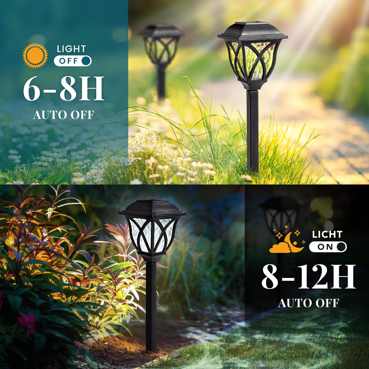 GIGALUMI Solarlampen für außen, 6 Stück LED Solar Gartenleuchten, solarbetriebene Lichter für Garten, Terrasse, Balkon, Landschaft, Gehweg, Pfad (Warmweiß)