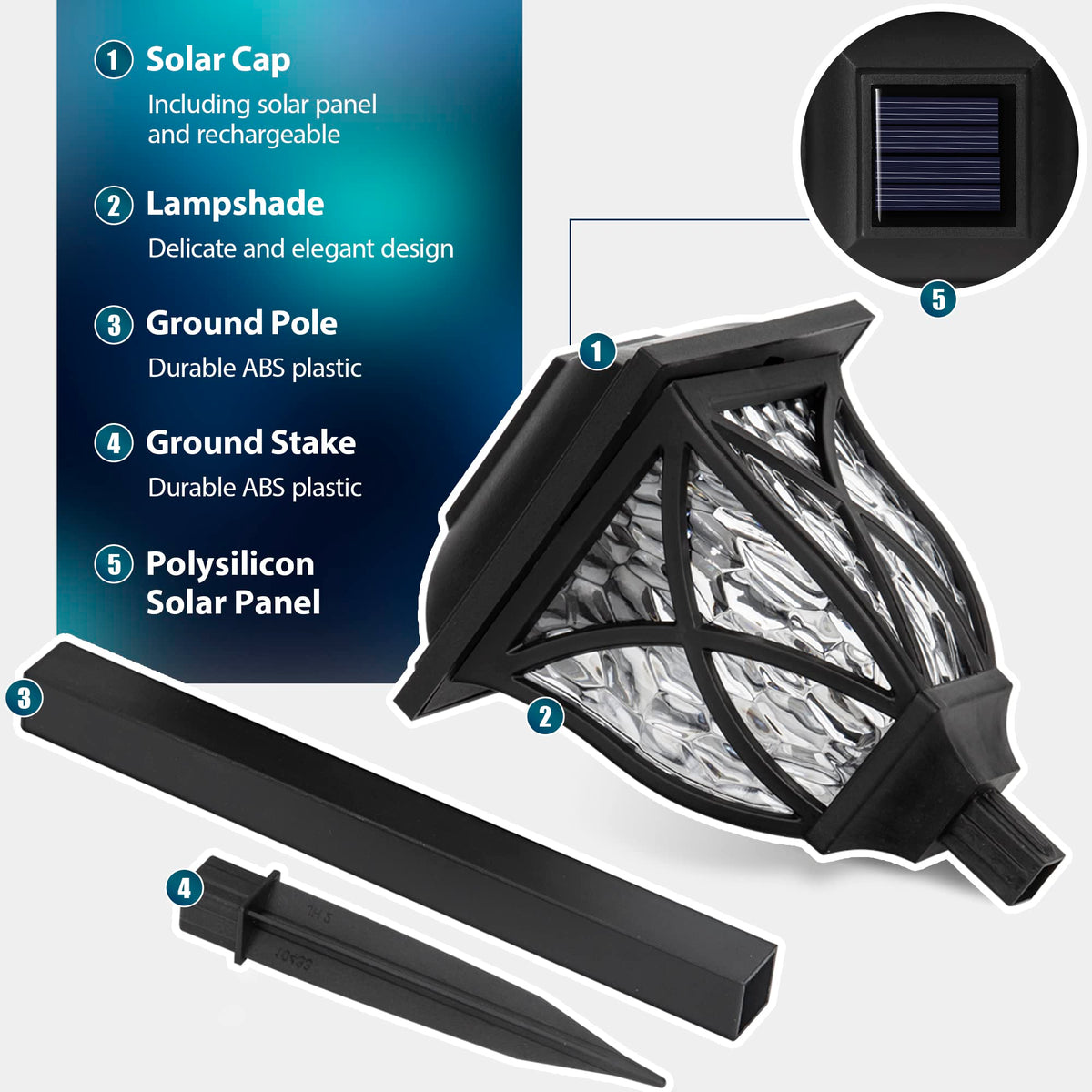 GIGALUMI Solarlampen für außen, 6 Stück LED Solar Gartenleuchten, solarbetriebene Lichter für Garten, Terrasse, Balkon, Landschaft, Gehweg, Pfad (Warmweiß)