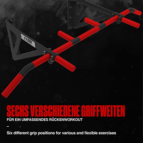 Klimmzugstange fürWandmontage, HS-K-W6, Studiozulassung, 6 rutschfeste Griffe, Pull Up Übungen & mehr, inkl. E-Book & Montagematerial, extrem stabil