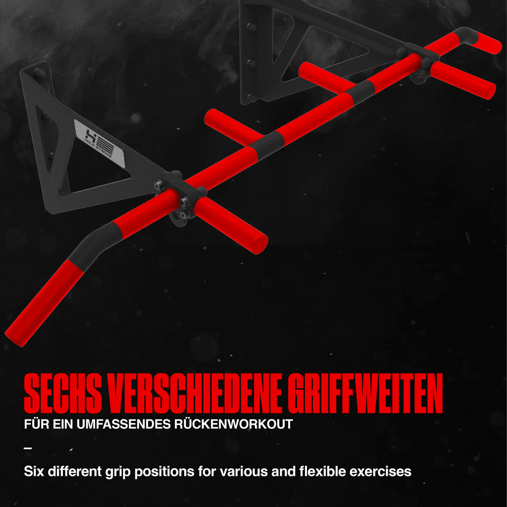 Klimmzugstange fürWandmontage, HS-K-W6, Studiozulassung, 6 rutschfeste Griffe, Pull Up Übungen & mehr, inkl. E-Book & Montagematerial, extrem stabil