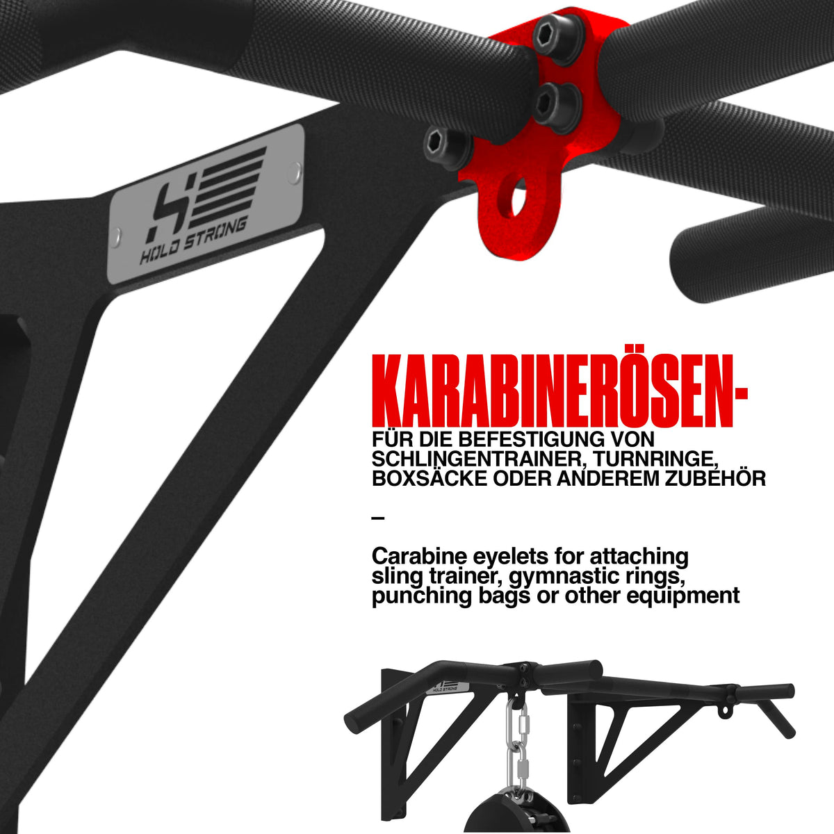 Klimmzugstange fürWandmontage, HS-K-W6, Studiozulassung, 6 rutschfeste Griffe, Pull Up Übungen & mehr, inkl. E-Book & Montagematerial, extrem stabil
