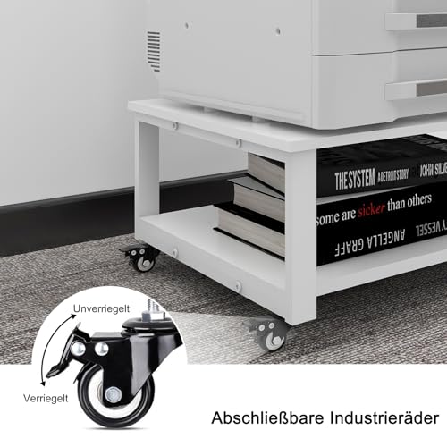 PUNCIA 2-Ebenen Druckertisch mit Rollen 60 x 60 cm Druckerständer