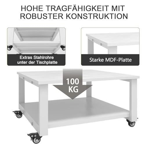 PUNCIA 2-Ebenen Druckertisch mit Rollen 60 x 60 cm Druckerständer