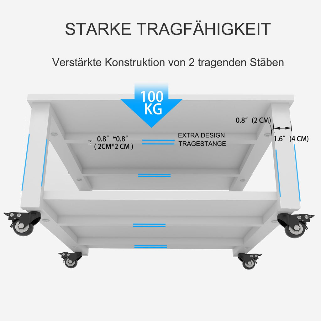 PUNCIA 2-Ebenen Druckertisch mit Rollen 60 x 60 cm Druckerständer