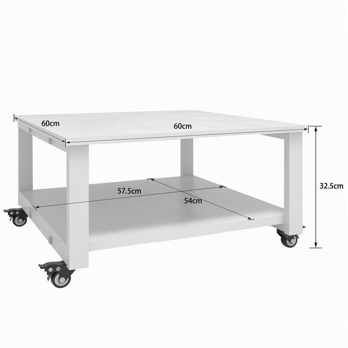 PUNCIA 2-Ebenen Druckertisch mit Rollen 60 x 60 cm Druckerständer