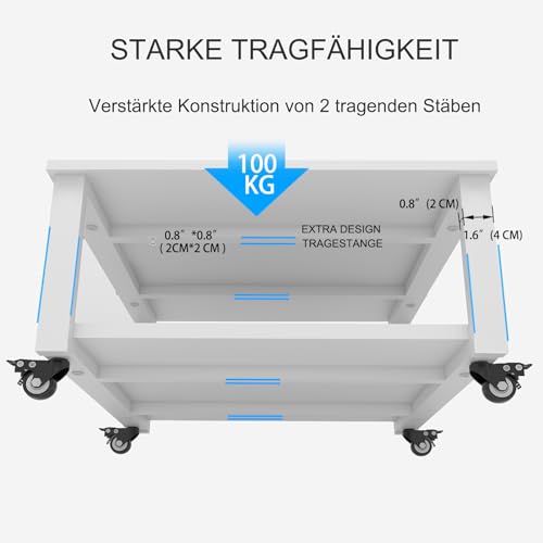 PUNCIA 2-Ebenen Druckertisch mit Rollen 60 x 60 cm Druckerständer