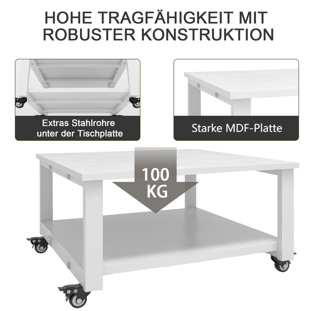 PUNCIA 2-Ebenen Druckertisch mit Rollen 60 x 60 cm Druckerständer