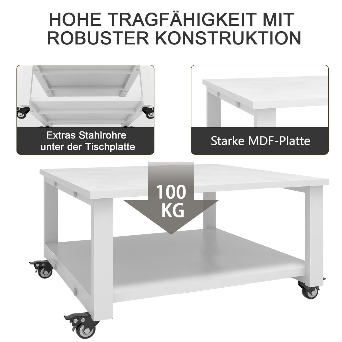 PUNCIA 2-Ebenen Druckertisch mit Rollen 60 x 60 cm Druckerständer