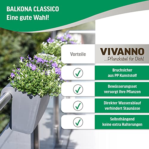 VIVANNO Balkonkasten 80 cm mit Halterung & Bewässerung BALKONA Classico