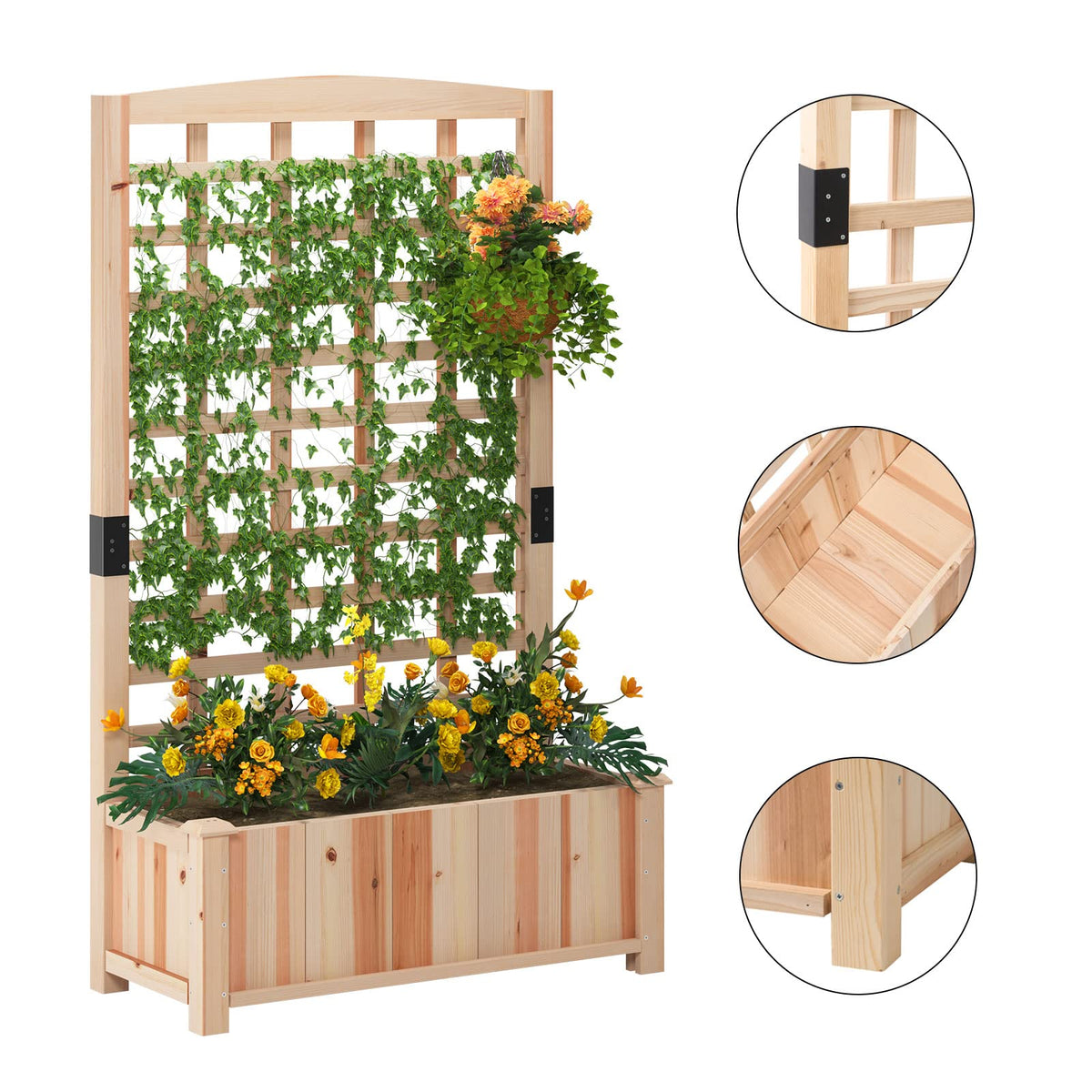 sogesfurniture Hochbeet Pflanzkübel aus Holz, 90x40x151cm, Pflanzkasten Blumenkasten mit Rankgitter für Garten Balkon Terrasse, Gartenspalier für Kletterpflanzen, Blumen, Gemüse