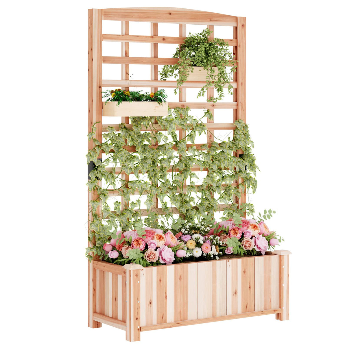 sogesfurniture Hochbeet Pflanzkübel aus Holz, 90x40x151cm, Pflanzkasten Blumenkasten mit Rankgitter für Garten Balkon Terrasse, Gartenspalier für Kletterpflanzen, Blumen, Gemüse