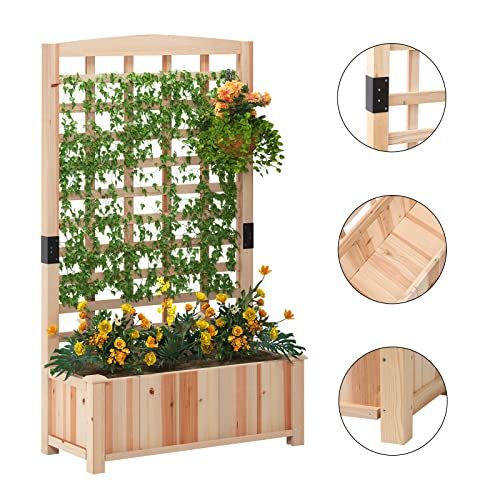 sogesfurniture Hochbeet Pflanzkübel aus Holz, 90x40x151cm, Pflanzkasten Blumenkasten mit Rankgitter für Garten Balkon Terrasse, Gartenspalier für Kletterpflanzen, Blumen, Gemüse