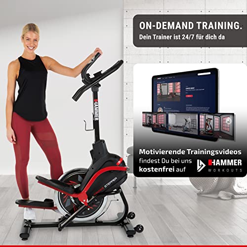 HAMMER Cross Stepper, Mix aus Crosstrainer- und Stepper-Workout, Tablet- und Smartphonehalterung, Fitness-Apps, max. Gewichtsbelastung 130 kg, 108 x 50 x 154 cm