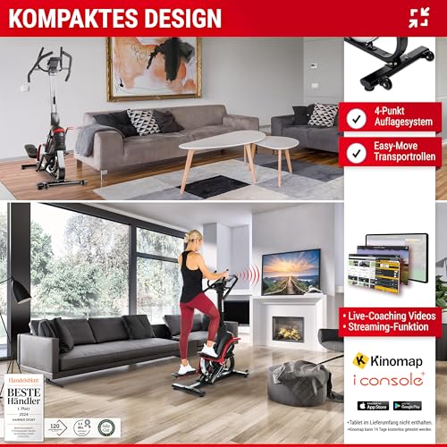 HAMMER Cross Stepper, Mix aus Crosstrainer- und Stepper-Workout, Tablet- und Smartphonehalterung, Fitness-Apps, max. Gewichtsbelastung 130 kg, 108 x 50 x 154 cm