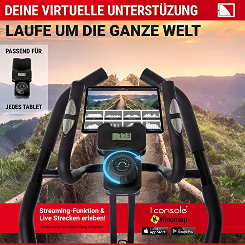 HAMMER Cross Stepper, Mix aus Crosstrainer- und Stepper-Workout, Tablet- und Smartphonehalterung, Fitness-Apps, max. Gewichtsbelastung 130 kg, 108 x 50 x 154 cm