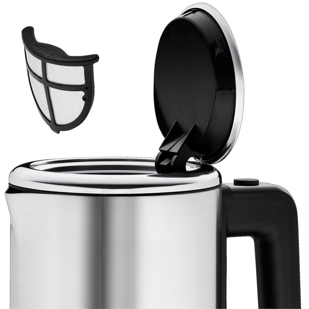 WMF Küchenminis Mini Reise-Wasserkocher Edelstahl 0,8l, elektrischer Wasserkocher mit Kalkfilter, 1800 W, kleiner Teekocher, edelstahl matt
