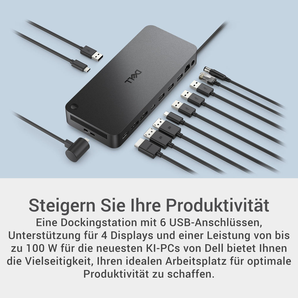 Dell Pro Dock WD25 – USB-C-Dockingstation mit 100W Ladeleistung, 4 Display-Support, 2X DP 1.4, HDMI 2.1, 6 USB-Ports, 2.5GbE Ethernet, Kompaktes Nachhaltigkeitsdesign