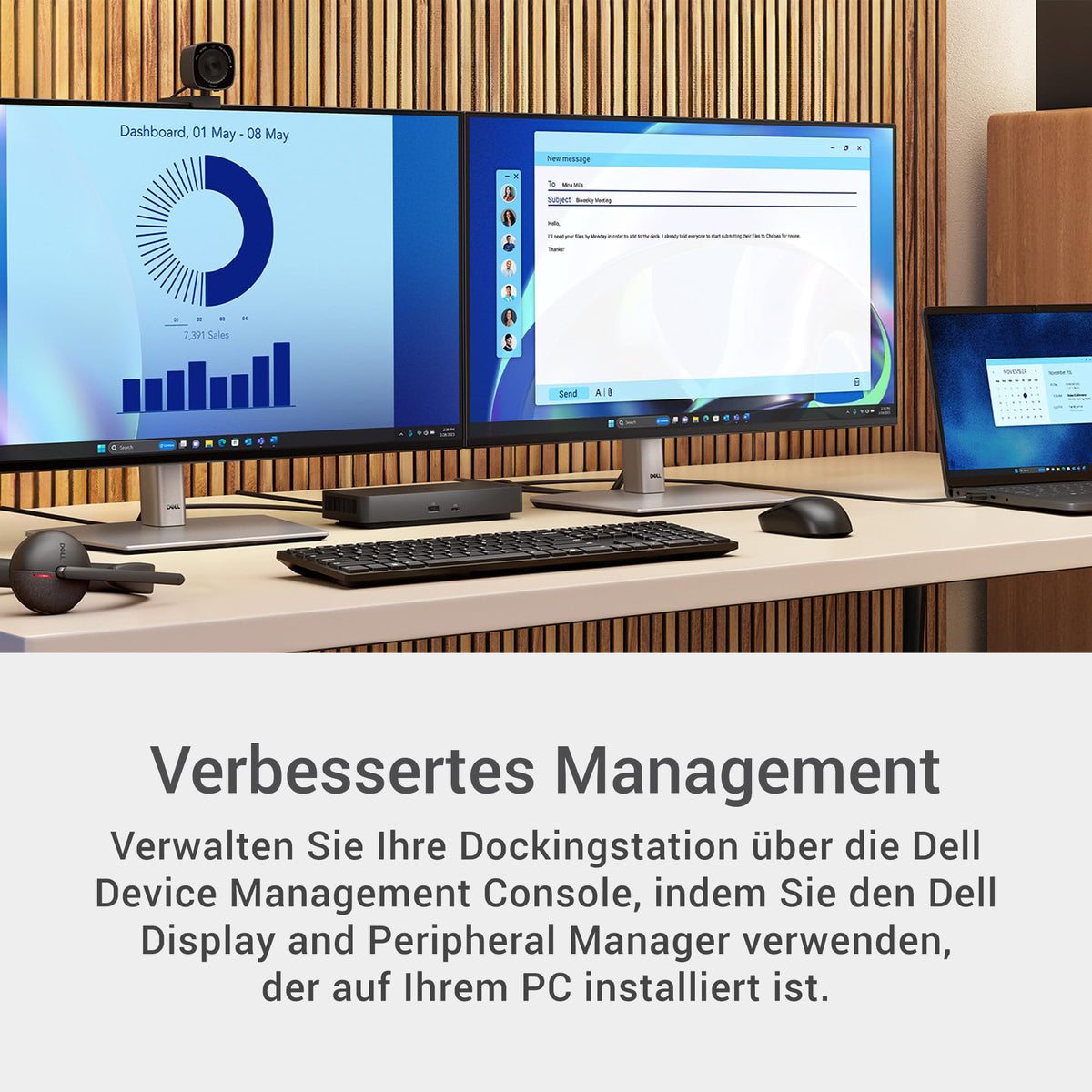 Dell Pro Dock WD25 – USB-C-Dockingstation mit 100W Ladeleistung, 4 Display-Support, 2X DP 1.4, HDMI 2.1, 6 USB-Ports, 2.5GbE Ethernet, Kompaktes Nachhaltigkeitsdesign