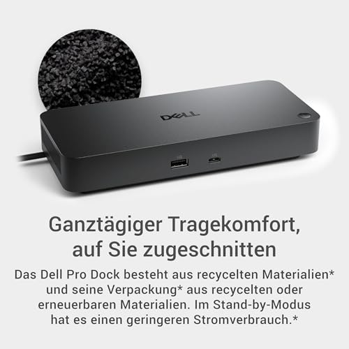 Dell Pro Dock WD25 – USB-C-Dockingstation mit 100W Ladeleistung, 4 Display-Support, 2X DP 1.4, HDMI 2.1, 6 USB-Ports, 2.5GbE Ethernet, Kompaktes Nachhaltigkeitsdesign