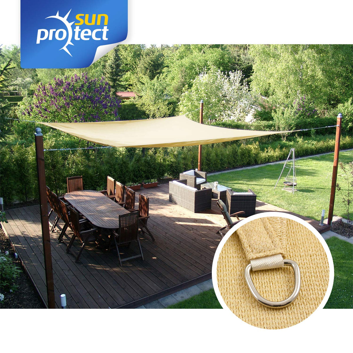 sunprotect 83216 Professional Sonnensegel, 3,5 x 4,5 m, Rechteck, Wind- & wasserdurchlässig, beige