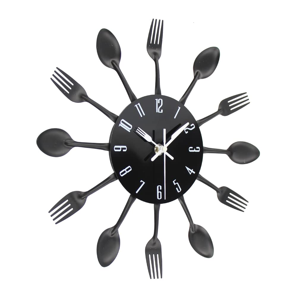 Timelike Edelstahl Küchenutensilien Uhr - Küche Besteck Wanduhr mit getönten Gabeln, Löffel, Spatel Design Küchenuhr mit für Küche Déco Indoor und Outdoor 12.6'' Schwarz