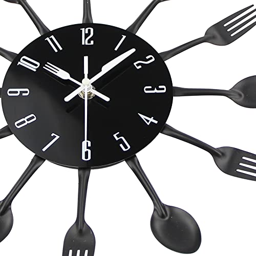 Timelike Edelstahl Küchenutensilien Uhr - Küche Besteck Wanduhr mit getönten Gabeln, Löffel, Spatel Design Küchenuhr mit für Küche Déco Indoor und Outdoor 12.6'' Schwarz