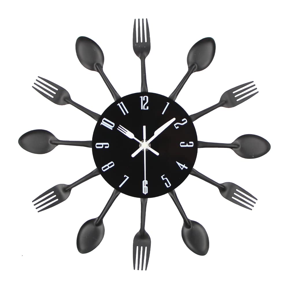 Timelike Edelstahl Küchenutensilien Uhr - Küche Besteck Wanduhr mit getönten Gabeln, Löffel, Spatel Design Küchenuhr mit für Küche Déco Indoor und Outdoor 12.6'' Schwarz