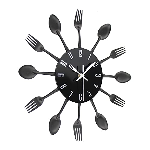 Timelike Edelstahl Küchenutensilien Uhr - Küche Besteck Wanduhr mit getönten Gabeln, Löffel, Spatel Design Küchenuhr mit für Küche Déco Indoor und Outdoor 12.6'' Schwarz