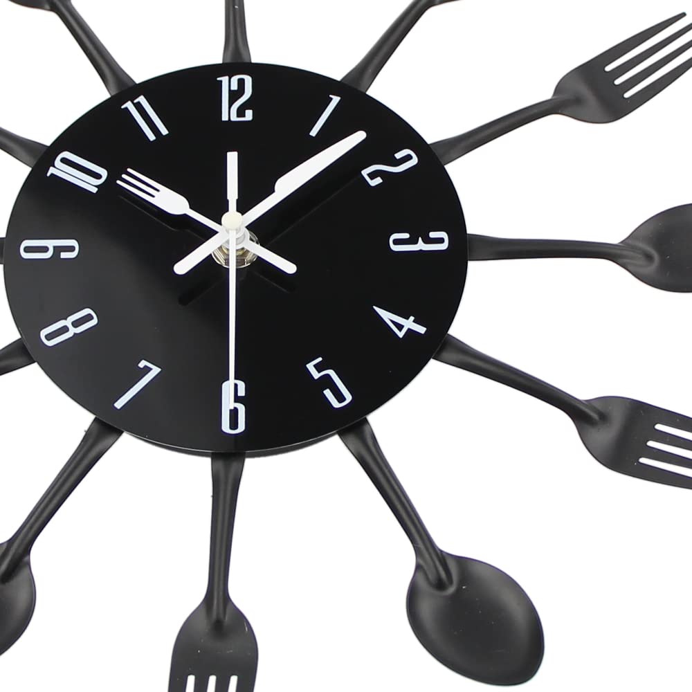 Timelike Edelstahl Küchenutensilien Uhr - Küche Besteck Wanduhr mit getönten Gabeln, Löffel, Spatel Design Küchenuhr mit für Küche Déco Indoor und Outdoor 12.6'' Schwarz