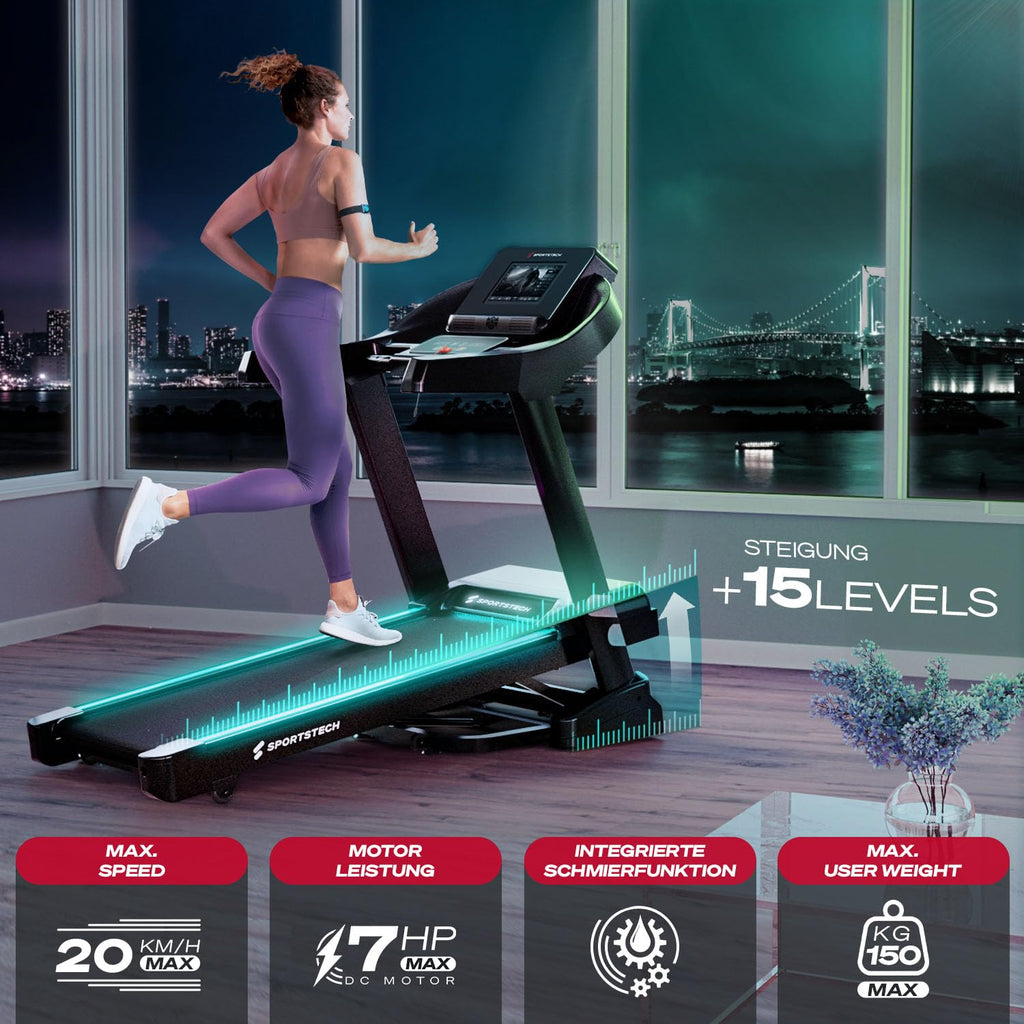 Sportstech, Profi Laufband mit 7 PS Motor, 150 kg belastbar F37s Pro